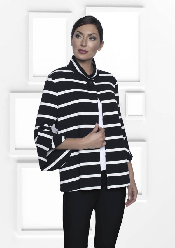 Frank Lyman Black and White Knit Jacket with Fluted Sleeves